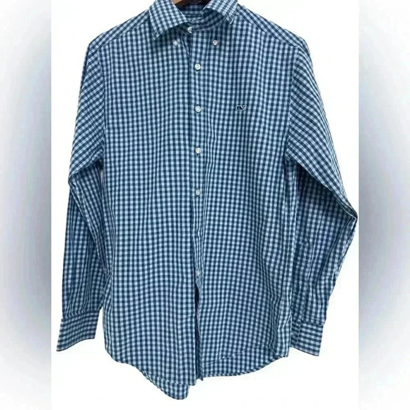 Vineyard Vines Slim Fit Whale Shirt  Blue Check Size Small - Picture 1 of 6